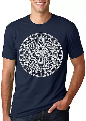 Men's BW Mayan Calendar Navy Bl T Shirt C13 Aztec Tribal Mexico Flag Pride SALE! • $11.99