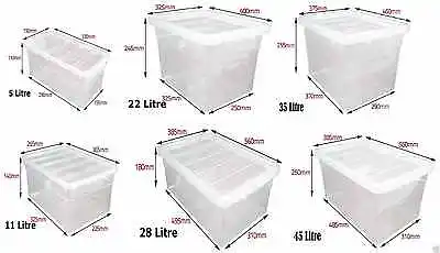 Strong Plastic Stackable Storage Box Boxes With Lid Clear Containers Home Office • £8.99