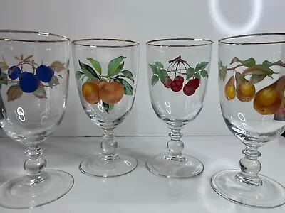 Vintage Royal Worcester Evesham Set Of 4 Glass Goblets With Gold Rim • $38.99