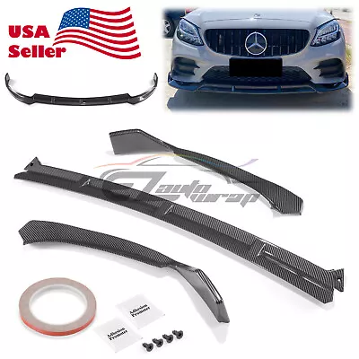 For 2019-2020 Mercedes-Benz C-Class Carbon Fiber Front Bumper Lip Body Kit 3pcs • $77.99