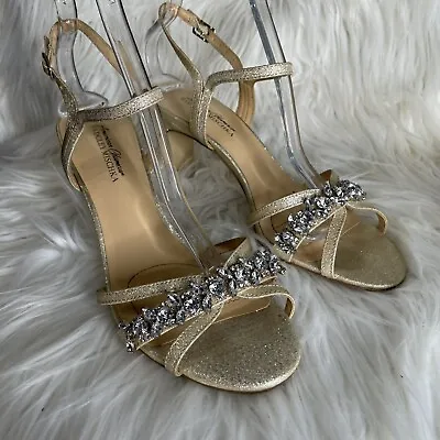 Badgley Mischka American Glamour Crystal Occassion Heels In Gold 9 • $75