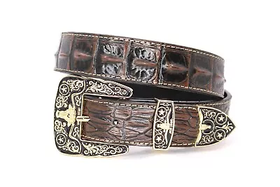 Western Belt Leather 1 Crocodile Bull Coffee Belt For Pants Size 34 Cinto Toro • $39.99