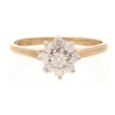 $395.52 • Buy 9Carat Yellow Gold 0.25ct Diamond Cluster Ring (Size M) 8x8mm Head