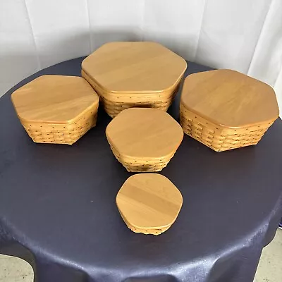 Longaberger Generations Baskets Set Of 5 With Woodcrafts Lids And 2 Protectors • $235.95