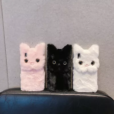 For IPhone Samsung 3D Warm Plush Cat Cool Women Girl Hot Soft Phone Case Cover • £5.75