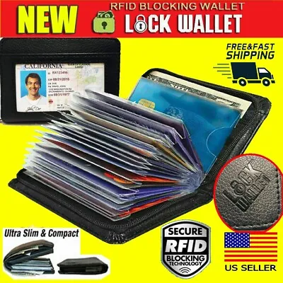 Lock Slim Wallet Secure Men Women RFID Blocking Money Credit Card Holder Wallets • $8.97