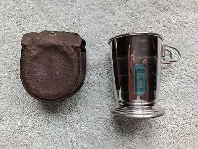 Vintage WW 1 Collapsible Metal Cup & Leather Pouch C.F Rumpp & Sons     (#C1#) • $22.75