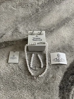 Vivienne Westwood Pearl Necklace Pearl Bracelet Silver Earrings Bundle! • $56