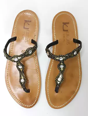 K Jacques St Tropez Ismelda Thong Leather Sandals Flat Shoes France 39 8.5 / 9 • $69.99