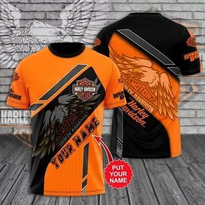 SALE!!_Harley-Davidson Black Orange 3D T-Shirt All Size S-5XL Unisex T-Shirt • $16.99
