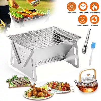 Portable Table Card Stove Outdoor Fold Barbecue Grill Camping Charcoal Wood BBQ • $15.79