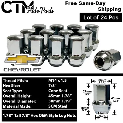 24x Chrome Chevy OEM Factory Lug Nuts M14x1.5 Silverado Tahoe Suburban Colorado • $29.43