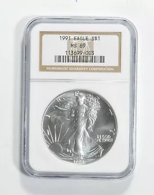 MS69 1991 American Silver Eagle - Graded NGC No Spots - Bright White • $47.95