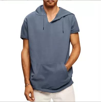 Mens Loose Top T-shirt Casual Gym Sport Short Sleeve Pullover Hoodie Summer • $24.89