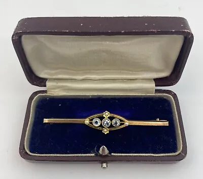 Edwardian 15ct Gold Aquamarine & Pearl Brooch In Box. • £150