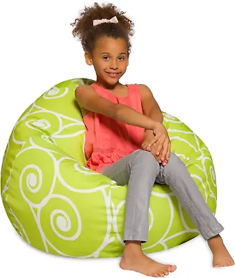 Posh Beanbags Bean Bag Chair Large-38In Pattern Swirls Lime And White • $127.75