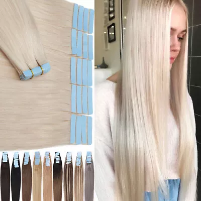 Thick Tape In Remy Human Hair Extensions Skin Weft 100G 40PCS FULL HEAD BLONDE X • $32.24