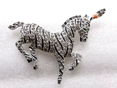 Vintage Circus Zebra Brooch Clear & Black Pave Rhinestones Enamel Silver Tone • $14.99