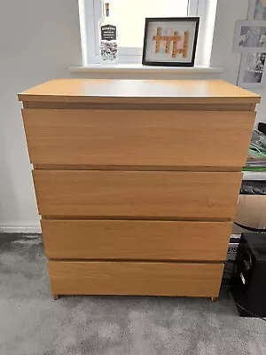 Ikea Malm 4 Drawer Chest Of Drawers Oak Veneer • £40