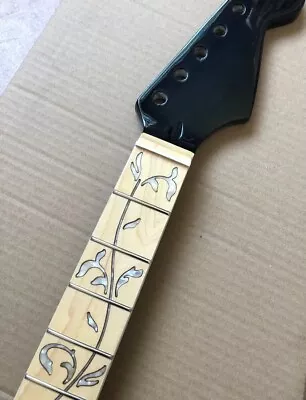 Black Glossy Electric Guitar Neck 22 Frets Maple Fingerboard Vine Inlay25.5inch • $62