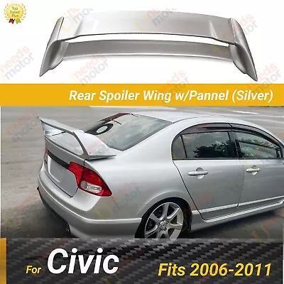 Fits 2006-11 Honda Civic Sedan 3D Mugen Style Silver Rear Spoiler Wing W/Pannel • $195.99