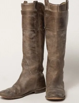 FRYE Tall Paige Boots 8B Womens Pull On Distressed Taupe Brown Leather Soft • $35.99