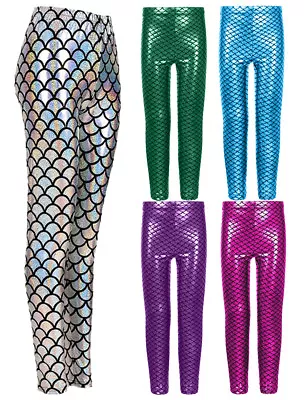 Crazy Chick Women Metallic Fish Scale Leggings Mermaid Ladies Shiny Foil Legging • £7.50