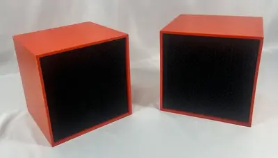 Vintage Modern Bookshelf Speakers 1960s/1970s - Orange Plastic & Black Mesh • £339.24