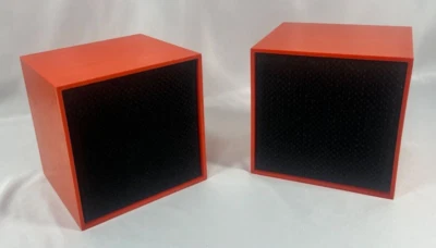 Vintage Modern Bookshelf Speakers 1960s/1970s - Orange Plastic & Black Mesh • £236.58