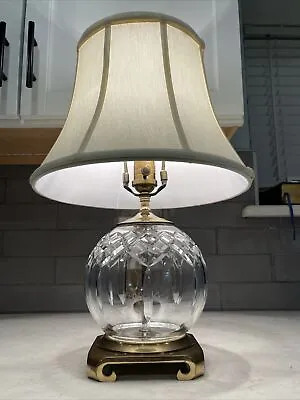 Vintage Waterford Wedgwood Crystal Lamp W Orig Shade Crescent Brass Base HT-10L • $155