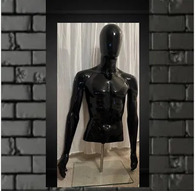 Mannequin Male Half Body Glossy Black Adjustable Detachable Head & Arms W Glass • $75