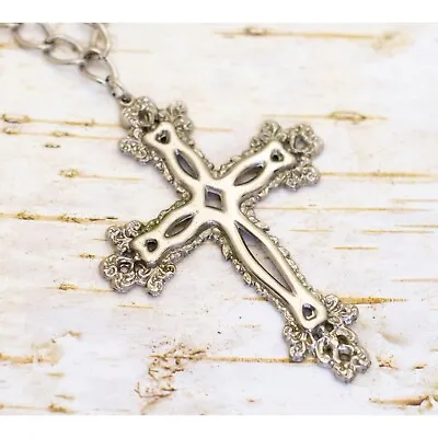 28 Inch Vintage Intricate Cross Celtic Silver Tone Necklace - BU1 • $34.99