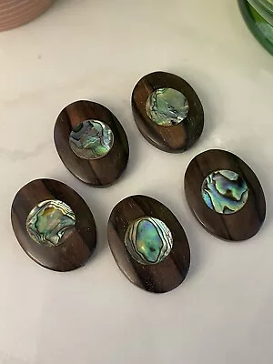 5 Vintage Large Wooden Oval ABALONE SHELL 8x6 Mm Beads Hobo Double Sided • $12.99