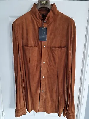 €1680 Latini Suede Leather Long  Overshirt Shirt Jacket Shacket 3XL - EU60 NWT • £299