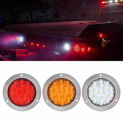 2x Chrome 4inch Round 16LED Trailer Tail Lights Truck Stop Brake Lamp Waterproof • $18.59