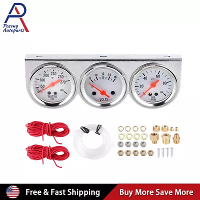 2'' 52mm Mechanical Chrome Triple Gauge Set Water Temp Oil Pressure Volt Meter • $26.99