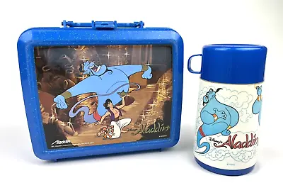 Disney Aladdin Plastic Lunchbox With Thermos Blue Rare Vintage Retro 90s • $19.99