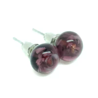 Murano Glass Earrings Purple And Silver Circular Handmade Authentic From Venice • £9.95