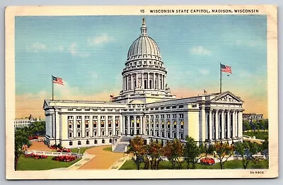 Wisconsin State Capitol Panoramic View Madison Wis Linen Postcard K2 • $7.50