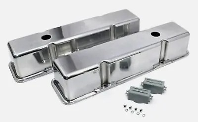 SBC Chevy 350 Polished Cast Aluminum Valve Covers Tall Smooth Top 305 327 400 • $99.95