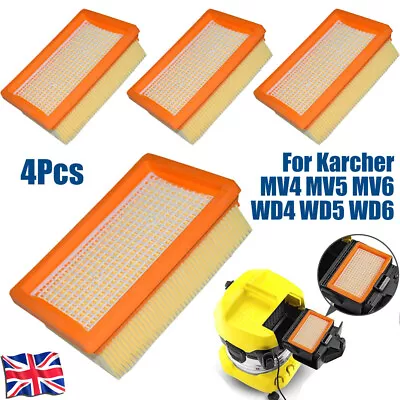 4x Flat-Pleated Filter For Karcher WD4 WD5 WD6 Premium Renovation Vacuum Cleaner • £10.08