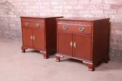 Baker Furniture Georgian Carved Mahogany Nightstands Newly Refinished • $2995