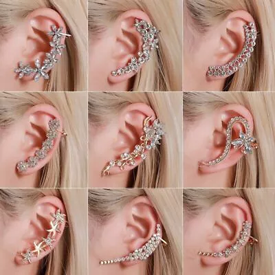 Women Gold Silver Zircon Leaf Ear Cuff Clip Non Piercing Wrap Earring Jewellery • £2.99