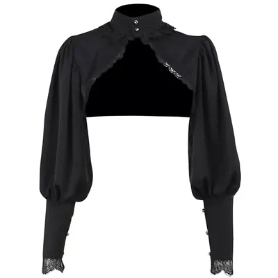 Sleeve Black Hoodie Sweatshirt Collar Lace Shawl Top For Women • £14.35