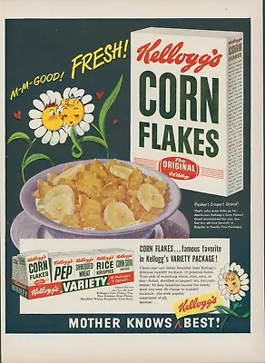 1949 Kellogg's Corn Flakes Anthropomorphic Daisies Variety Pack Vtg Print Ad  L2 • $12.39