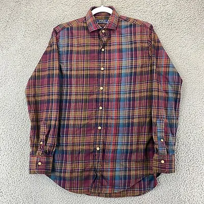 Polo Ralph Lauren Adult Small Purple Tartan Plaid Long Sleeve Button Shirt Mens • $16.09