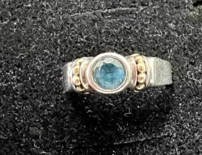 Lagos Caviar Blue Topaz Round Cut Ring Gold 750 925 Sterling Silver Size 7 • £237.96