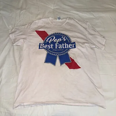 PBR L POP'S BEST FATHER AWARD T-Shirt White Small PABST BLUE RIBBON Vintage Dad • $14.99