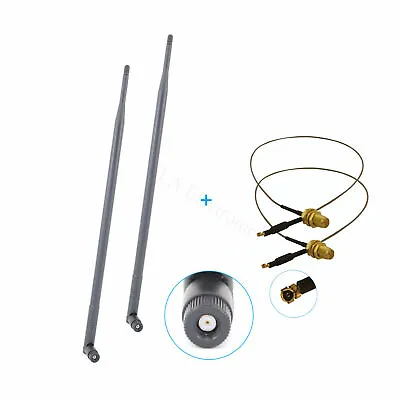 2 9dBi Dual Band RP-SMA WiFi Antennas + 2 U.fl For Linksys E2000 E2100L E2500 • $10.30