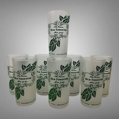 Vintage The Famous Old Forester Mint Julep Frosted Hi-Ball Glasses Set Of 8 • $56.92